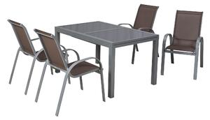 Set di mobili da giardino Merxx Amalfi taupe 5 pezzi, 4 poltrone impilabili, 1 tavolo allungabile 160 (220) x 90 cm - alluminio/tessuto