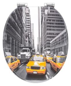 Sedile WC con chiusura ammortizzata | Anima in legno | Cerniere stabili con chiusura ammortizzata | Facile da montare | Superficie liscia | Fantastici motivi tra cui scegliere | Copri WC in legno universale (New York Taxi)