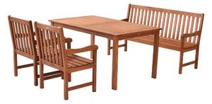 Merxx Set Santos 4 pezzi, 2 poltrone Santos, 1 panca Santos, 3 posti, 1 tavolo, 150 x 90 cm, eucalipto