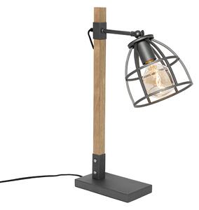 Industriële tafellamp zwart met hout - Arthur