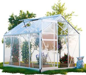 GARMIO® Serra NEAPEL, 250x190 cm, per il giardino, con struttura in alluminio, base inclusa, 2 finestre sul tetto, protezione UV, ideale per coltivare pomodori