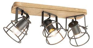 Faretto industriale grigio scuro e legno orientabile a 3 luci - Arthur