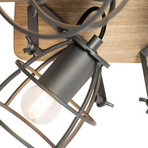 Spot industriale in legno con 4 luci orientabili grigio scuro - Arthur