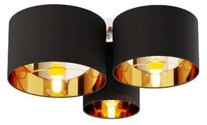Plafoniera Lindby Laurenz, 3 luci, nero/oro, tessuto
