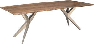 MASSIVMOEBEL24 | FREEFORM 4 Tavolo da pranzo in legno di acacia - laccato natur / gambe in ferro - argento mat 140x90x76
