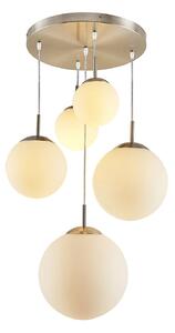 Lindby lampada a sospensione Heleska, bianco, vetro, 5 luci, Ø 50 cm