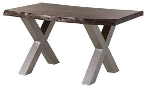MASSIVMOEBEL24 | Tavolo da pranzo in legno acacia - laccato grigio/ ferro X - argento mat 160x90x77 FREEFORM 5