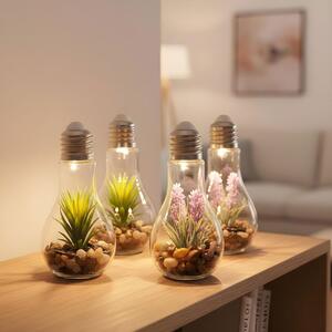 Set di 4 succulente in vetro ogni L x H 8 x 19cm lampada LED decorativa pianta artificiale