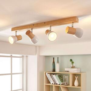 Lindby - Casa di campagna I Vintage I Rustico Faretto da soffitto rustico in legno con luce spot bianca a 4 luci - Thorin I Soggiorno - Oblungo - LED adatto E14