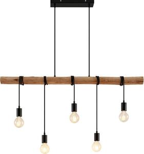 Lampada a sospensione Lindby Rom, 5 luci, legno, corda, nero, 116 cm