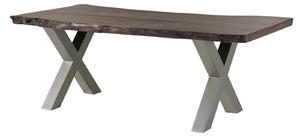 MASSIVMOEBEL24 | Tavolo da pranzo in legno acacia - laccato grigio/ ferro X - argento mat 200x90x77 FREEFORM 5
