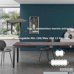Tavolo Allungabile, Top in melaminico marmo antracite BIG Dimensioni 80x130 Max 290 x h 76 cm, peso kg 68 Fino a 12 persone Top marmo antracite