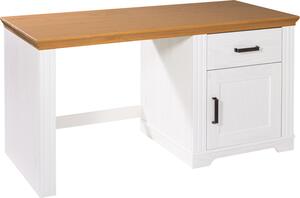 Scrivania Inter Link Maluna in legno massello di pino, bianco/rovere Colori