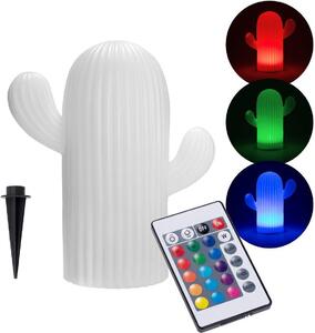 Lampada decorativa a energia solare per il giardino | moderna lampada solare da esterno con telecomando | RGB – cambio colore | senza fili | dimmerabile | 3 modalità di illuminazione | bianco opaco (cactus)