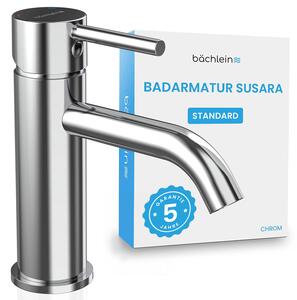 Rubinetto da bagno Bächlein Susara con bocca curva, miscelatore monocomando di design con cartuccia in Vetroceramica resistente e set di installazione, rubinetto da bagno cromato