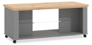 Homestyle4u Tavolino da caffè in legno vetro grigio Tavolo rettangolare da soggiorno Tavolo in legno con rotelle