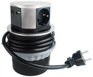 ChiliTec 23917 Presa da incasso per scrivania 3x +USB A+C a scomparsa, versione in acciaio inox, rotonda