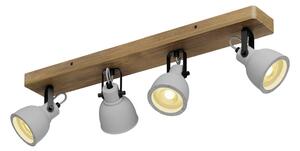 Lindby Spot Mitis, 70 cm, 4 luci, grigio, legno, cemento, GU10