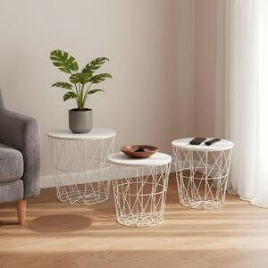 Set di 3 tavolini in metallo cestino metallico cestino metallico bianco tavolino coperchio decorazione