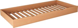 Letto Bubema cassetto sottopiano con rotelle e rete a doghe integrata, naturale o bianco, colore: laccato naturale
