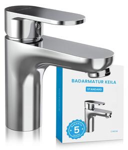 Rubinetto da bagno Bächlein dal design classico, miscelatore monocomando con cartuccia in Vetroceramica di lunga durata e set di installazione, miscelatore da bagno cromato