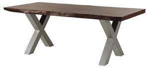 MASSIVMOEBEL24 | Tavolo da pranzo in legno acacia - laccato marrone / ferro X - argento mat 200x90x77 FREEFORM 5