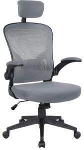 Sedia da ufficio ergonomica, girevole, per scrivania, con struttura in rete, colore: nero/grigio, con poggiatesta