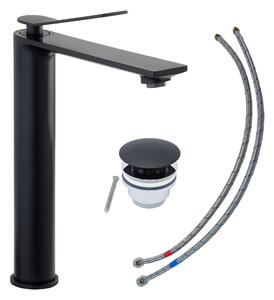 Rubinetto per lavabo SCHÖNER WOHNEN collezione VIOLA L, nero opaco, rubinetto adatto ai lavabi da appoggio del bagno