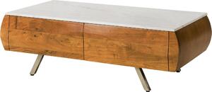 MASSIVMOEBEL24 | Tavolino da salotto in legno di acacia 124x60x40 laccato naturale / marmo bianco MONTREAL #130