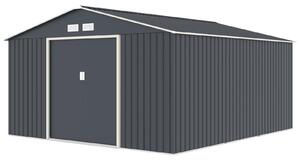 HATTORO S400, capanno per attrezzi in metallo, dimensioni 341x386x201 cm (larghezza x profondità x altezza). Capanno per attrezzi da giardino, tetto a falde, colore grigio antracite