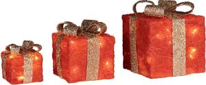 Bambelaa! Set di cofanetti regalo illuminati, 3 pezzi, posizionabili singolarmente (rosso-oro)