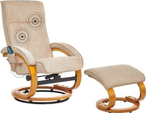 BELIANI Poltrona reclinabile beige con poggiapiedi Tessuto in poliestere Struttura in legno imbottita Funzioni di massaggio riscaldate Design retrò
