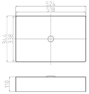 Lavabo da appoggio NT12 - acciaio inox - 52,4 x 34,4 x 11 cm, colore: nero opaco