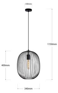 Lampadario sospeso a cavo OVELLA 1xE27/15W/230V diam. 34 cm nero