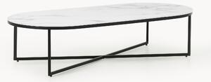 Tavolino ovale da salotto con piano in vetro effetto marmo Antigua