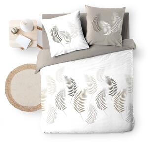 Set copripiumino e federa bianco e grigio tortora in cotone per letto matrimoniale e per letto esteso 240x220 cm Goyave – douceur d'intérieur