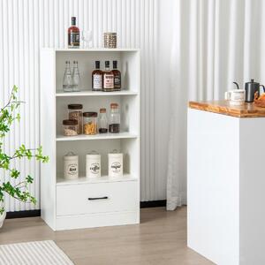 Costway Libreria da terra in legno con cassetto, Scaffale espositivo a 4 livelli per casa 60x38x120cm Bianco