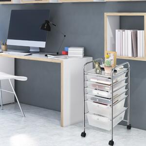 Costway Carrello cassettiera multiuso con 6 cassettiera in plastica con ruote, Carrello per cucina 43,5x34x76cm Trasparente