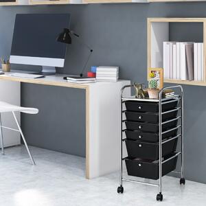 Costway Carrello cassettiera multiuso con 6 cassettiera in plastica con ruote, Carrello per cucina 43,5x34x76cm Nero