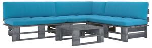 Set Divani in Pallet con Cuscini 4 pz in Pino Impregnato Grigio