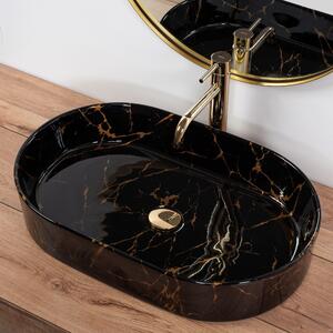 Lavabo da appoggio in ceramica Rea Nadia Black Marble Shiny