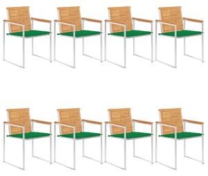 Sedie da Giardino con Cuscini 8 pz in Legno Massello di Teak