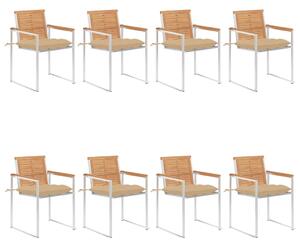 Sedie da Giardino con Cuscini 8 pz in Legno Massello di Teak