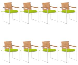 Sedie da Giardino con Cuscini 8 pz in Legno Massello di Teak