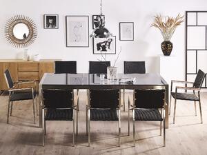 Set da pranzo da giardino Nero con piano in granito grigio sedie in rattan 8 posti 220 x 100 cm Beliani