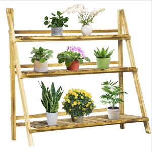 Outsunny Portapiante Pieghevole Portavasi in Legno di Abete con 3 Livelli Scaffale da Esterno per Piante Portafiori 100x37x93cm|Aosom