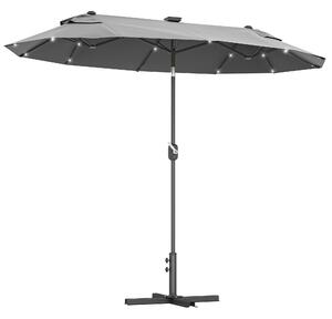 Outsunny Ombrellone doppio con Base a crocee Luci Solari, 295x150x219cm, Grigio|Aosom
