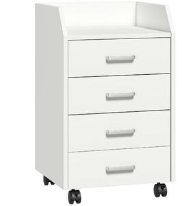 Vinsetto Cassettiera da Ufficio in Legno con 4 Cassetti, Ruote e Bordi Rialzati, 40x36x65cm, Bianco