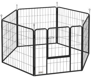PawHut Recinto per Cani a 6 Pannelli Modulabili Pieghevole con Porta in Acciaio, Altezza 80 cm, Nero