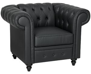 HOMCOM Poltrona Moderno da Salotto in Finta Pelle PU con Gambe in Legno, Stile Chesterfield, Nero | Aosom Italy